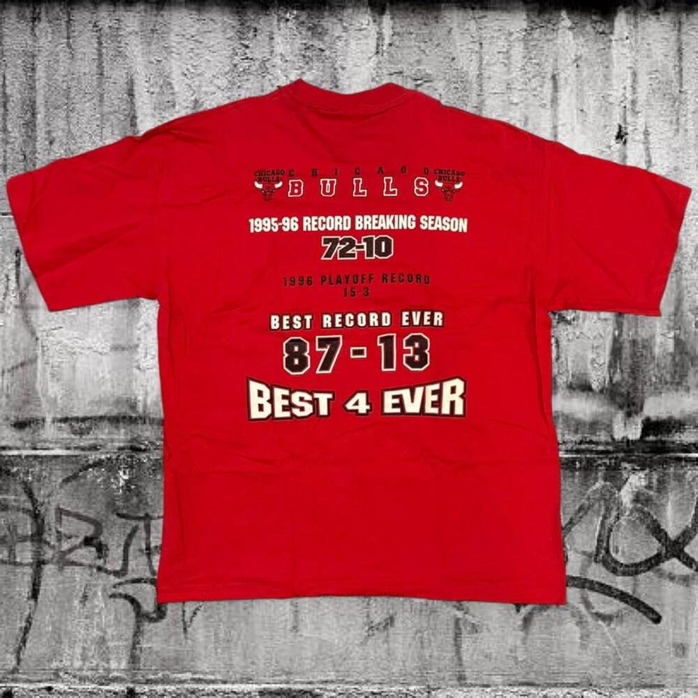 Vintage 1996 Chicago Bulls NBA Champions Best 4 Ever Deadstock T-Shirt XXL Red - Picture 7 of 8